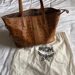 MCM Cognac Reversible Visetos Tote Bag